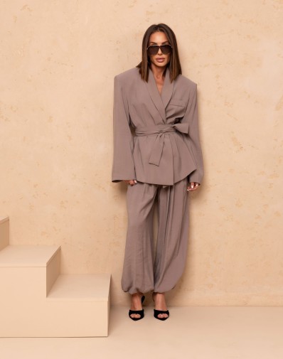 Marynarka Vivian Oversize z Poduchami w Ramionach Ciemny Beż