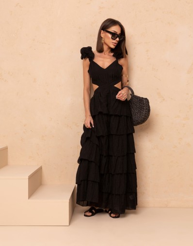 Sukienka Maxi z Falbanami Odkryte Plecy QDJM0811