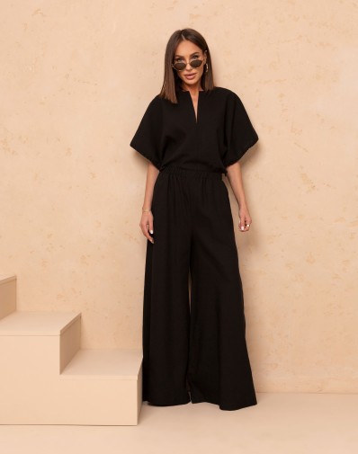 Komplet Falon z Szerokimi Spodniami Czarny B728CF