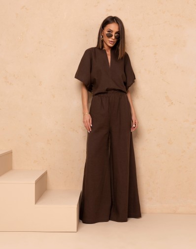 Komplet Falon z Szerokimi Spodniami Czekoladowy B728CF