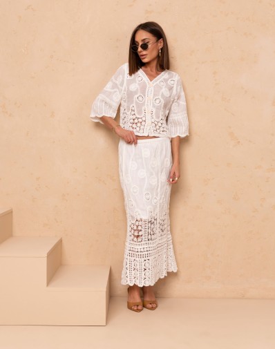 Komplet Ażurowy Boho z Koronkowym Wykończeniem Śmietankowy JM620