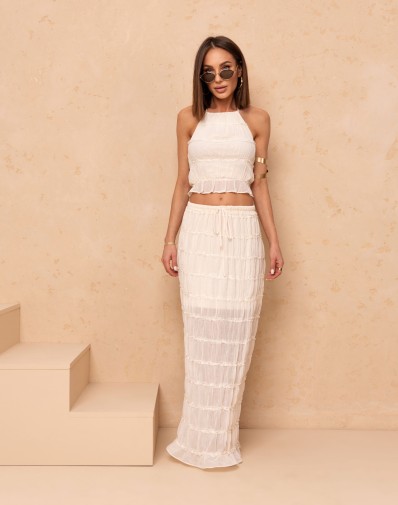 Komplet z Topem Wiązanym na Szyi i Spódnicą Maxi 9827