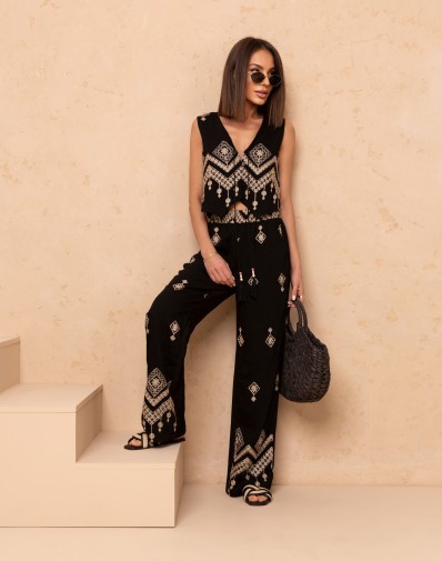 Komplet Lniany 2-częściowy Black Gold z Kamizelką 5818