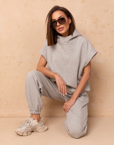 Kamizelka Damska Amber Z Kapturem Szara OVERSIZE