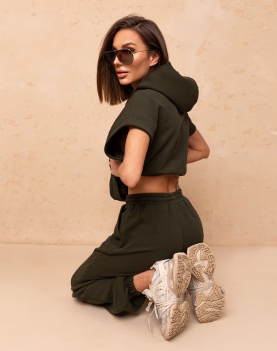 Kamizelka Damska Amber Z Kapturem Butelkowa Zieleń OVERSIZE