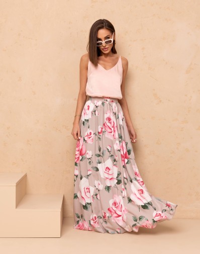 Spódnica Maxi Londa Beżowa W Kwiaty