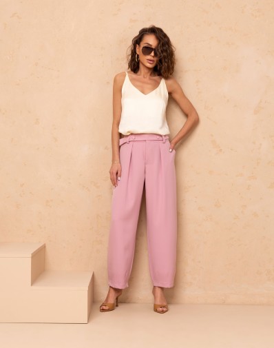 Eleganckie Spodnie Balloon Różowe 1693-06