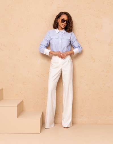 Koszula w Paski Ze Śmietankowymi Wstawkami 1111-06