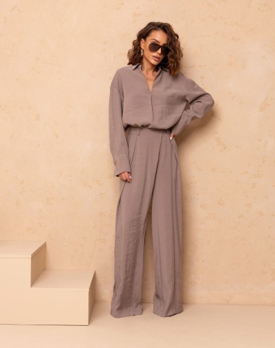 Bluzka Vivan w Serek z Zakładką Ciemny beż