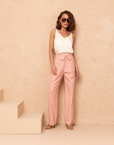 Eleganckie Spodnie z Asymetrycznym Przodem Pudrowy Róż 998-06