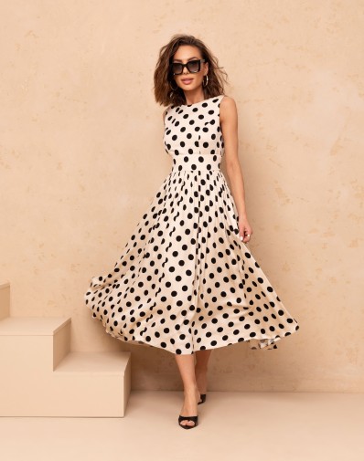 Sukienka Carmela W Grochy Beżowa odkryte plecy