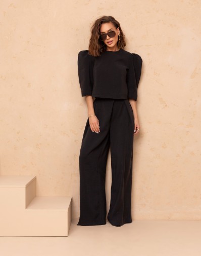 Spodnie Vivian  z zapięciem na Ukos Czarne