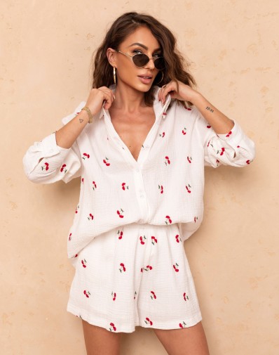 Komplet Muślinowy Cherry Śmietankowy 2519